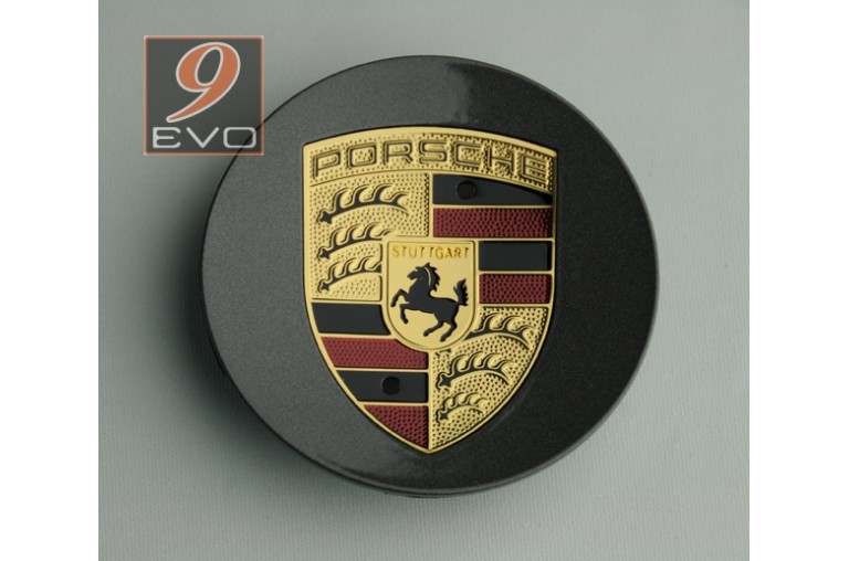 4 Centres de Roue Anthracite Incurvés avec Couleur Ecusson Porsche Cayenne (pièces d'origine Porsche)﻿ 