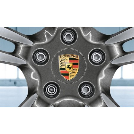4 Centres de Roue Anthracite Incurvés avec Couleur Ecusson Porsche (pièces d'origine Porsche)﻿ 